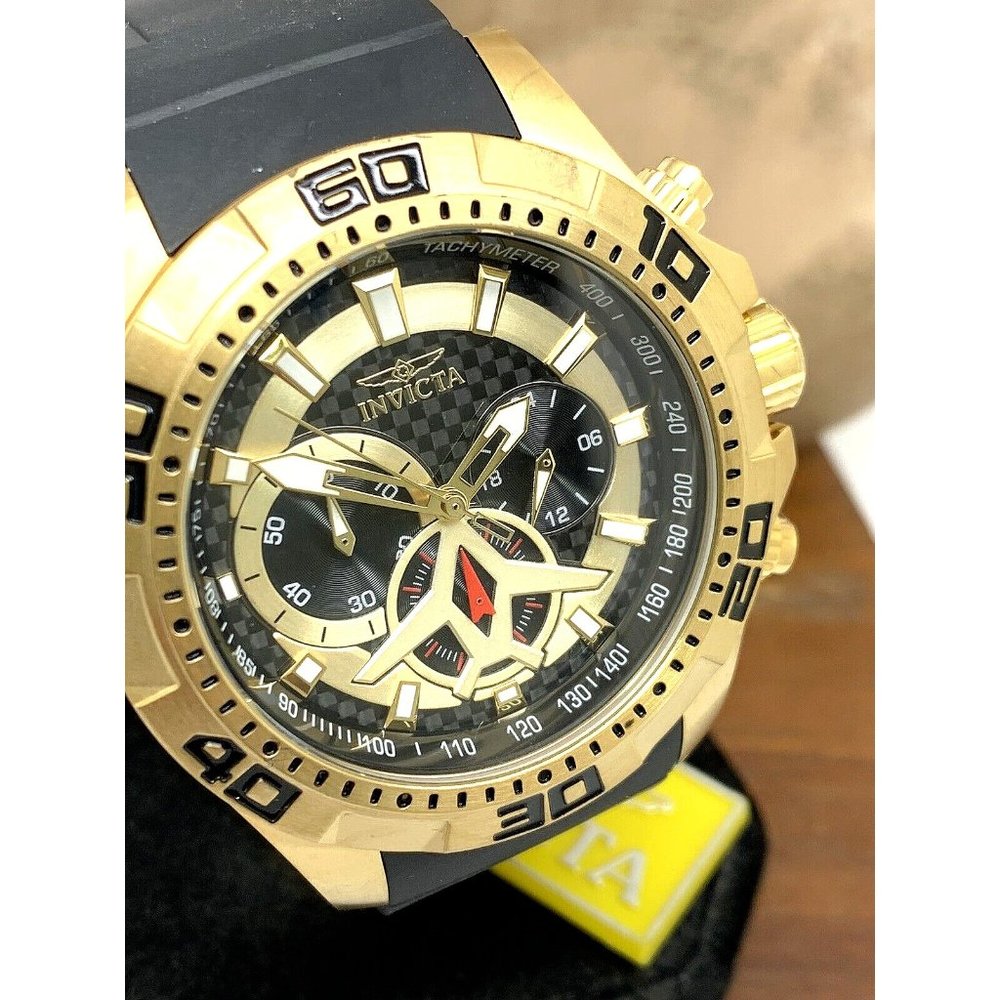 Invicta Men's Watch 21738 Aviator Quartz Chronograph Gold Black Rubber Band 48mm